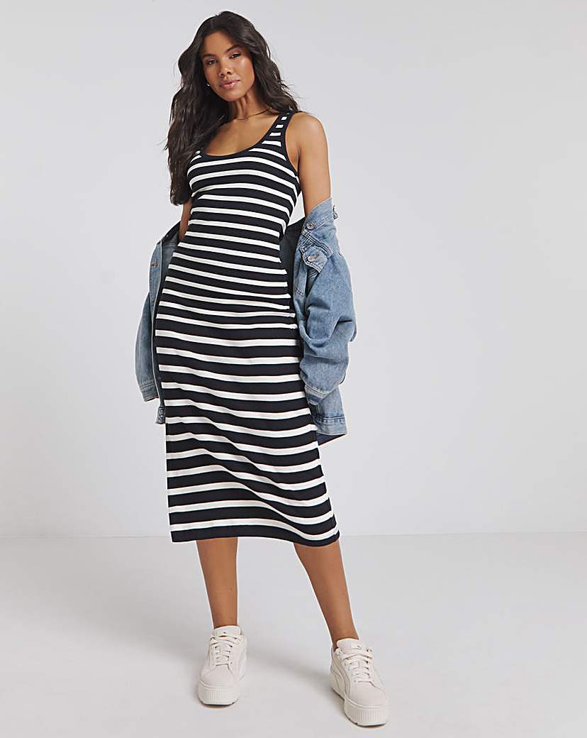 Mono Stripe Ribbed Midi Dress