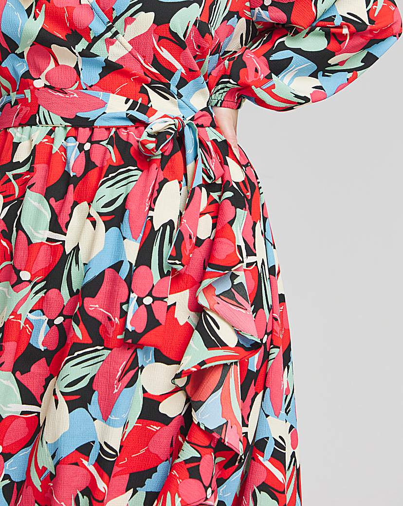 Multi Floral Wrap Midi Dress