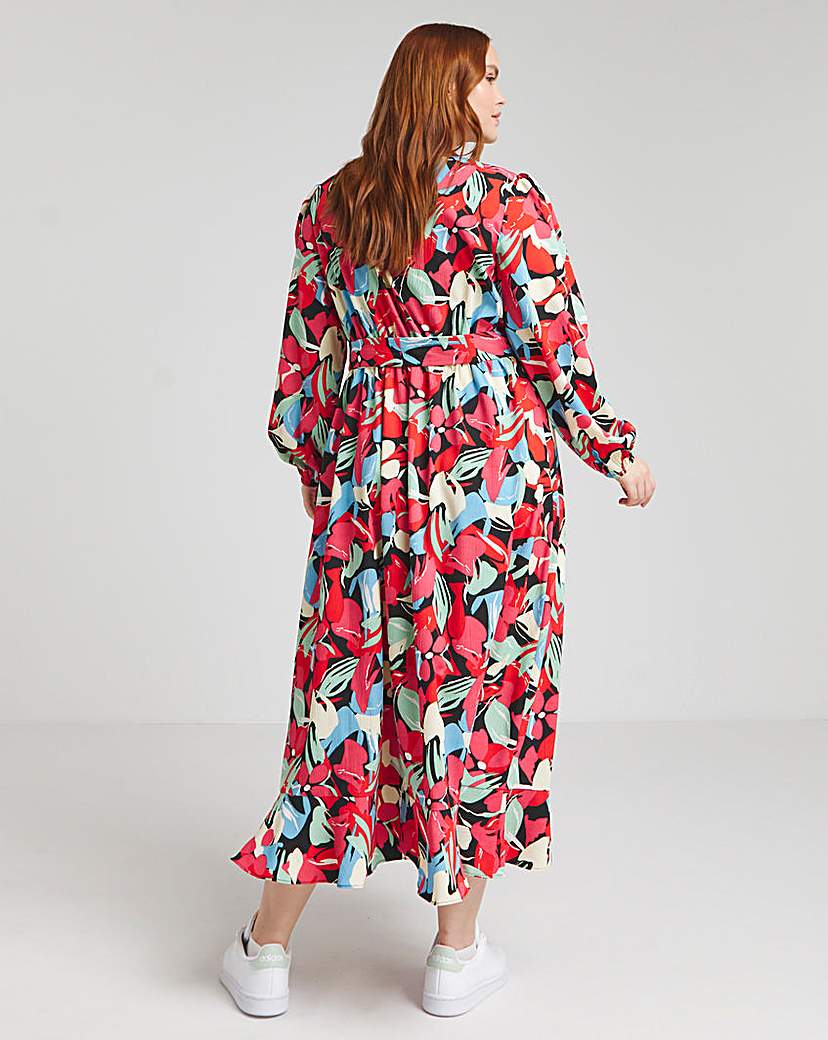 Multi Floral Wrap Midi Dress