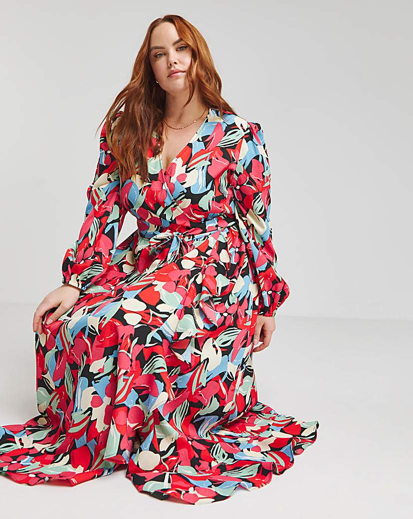 Multi Floral Wrap Midi Dress