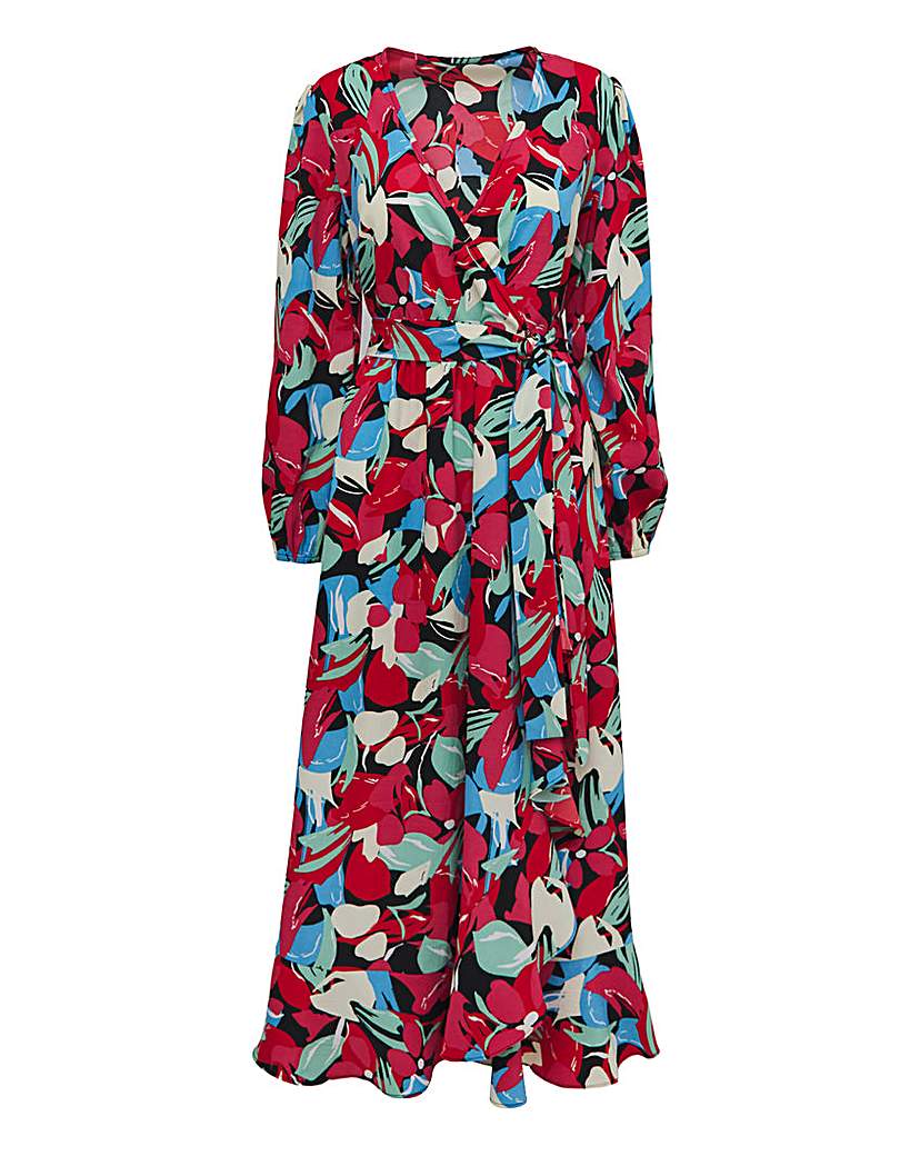 Multi Floral Wrap Midi Dress