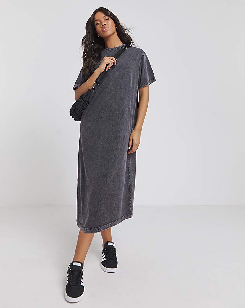 Acid Wash Midi T-Shirt Dress