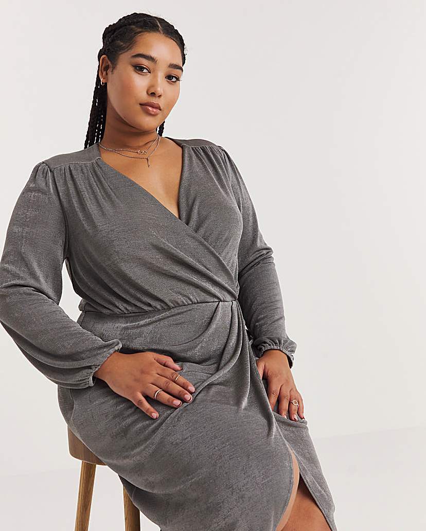Slinky Wrap Front Midi Dress