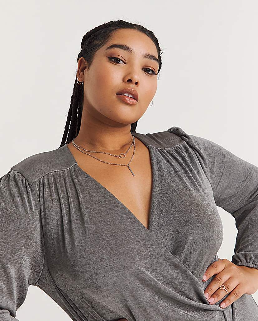 Slinky Wrap Front Midi Dress