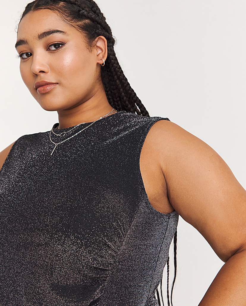 Black Glitter Knit Split Maxi Dress