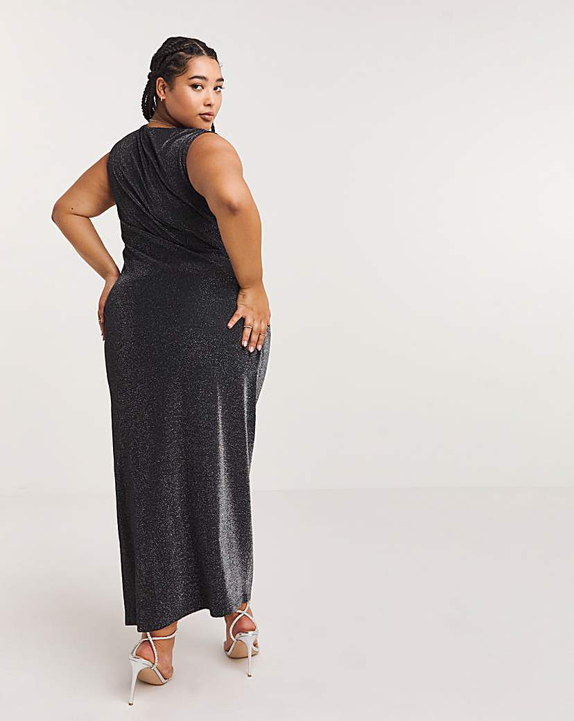 Black Glitter Knit Split Maxi Dress