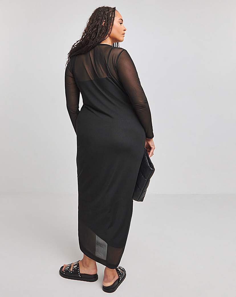 Black Mesh Midaxi Column Dress