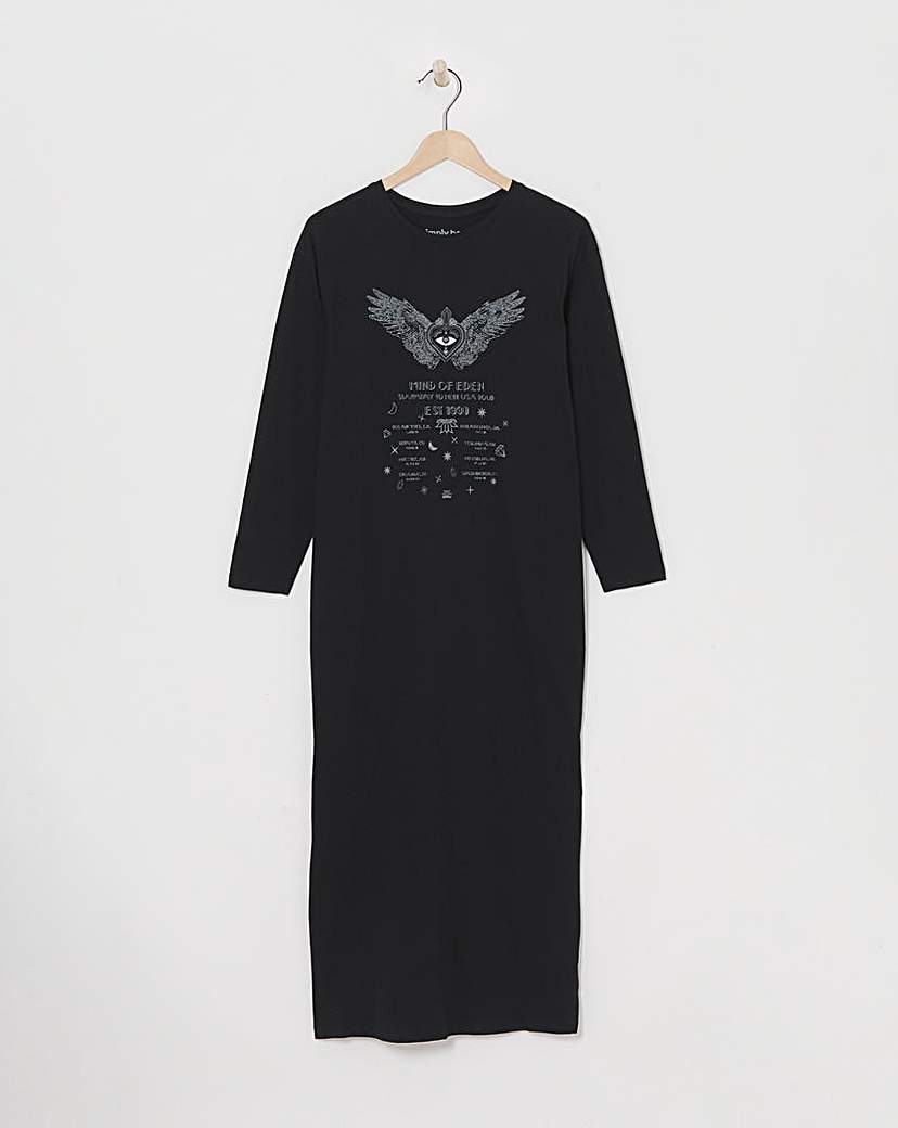 Simply Be - Women's Black Short Sleeve Graphic T-Shirt Dress - Size 10 - Black