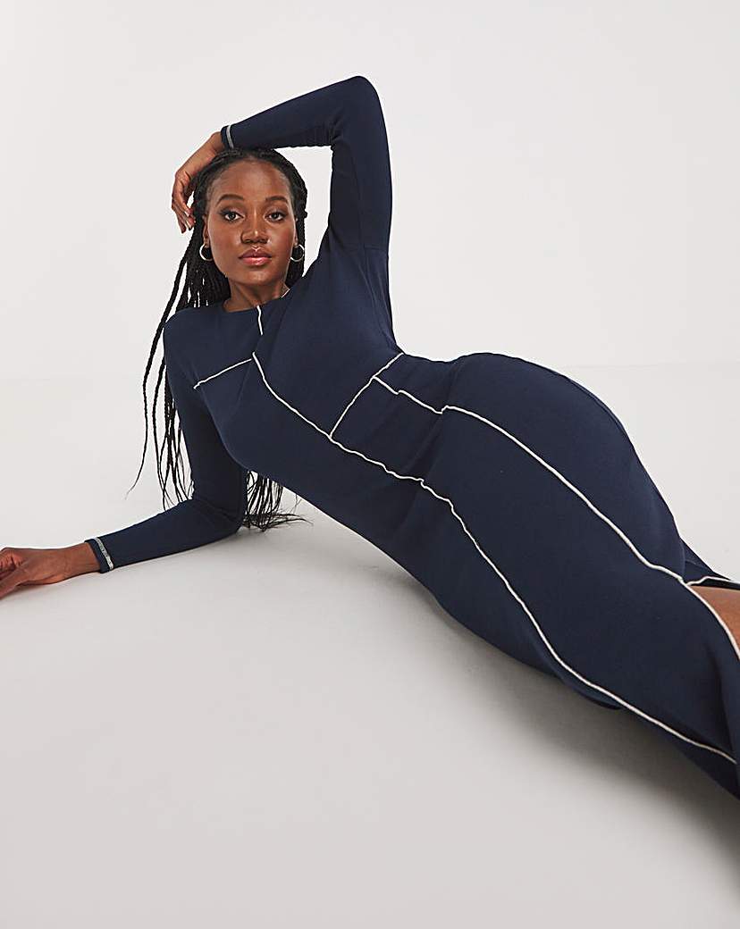 Navy Exposed Seam Maxi Dress