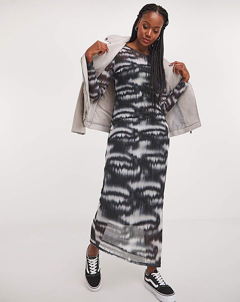 Mono Printed Mesh Maxi Dress