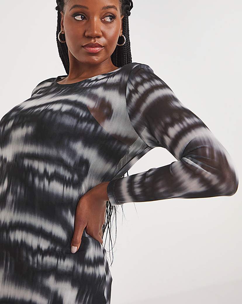 Mono Printed Mesh Maxi Dress