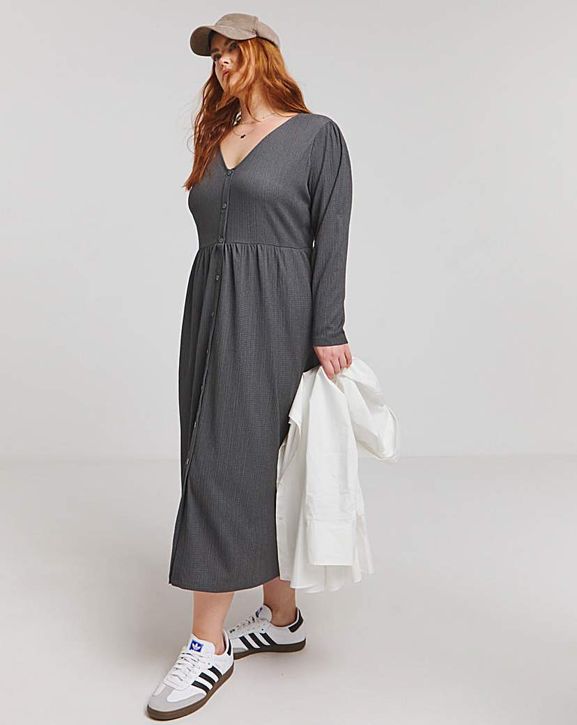 Charcoal Waffle Button up Midi Dress