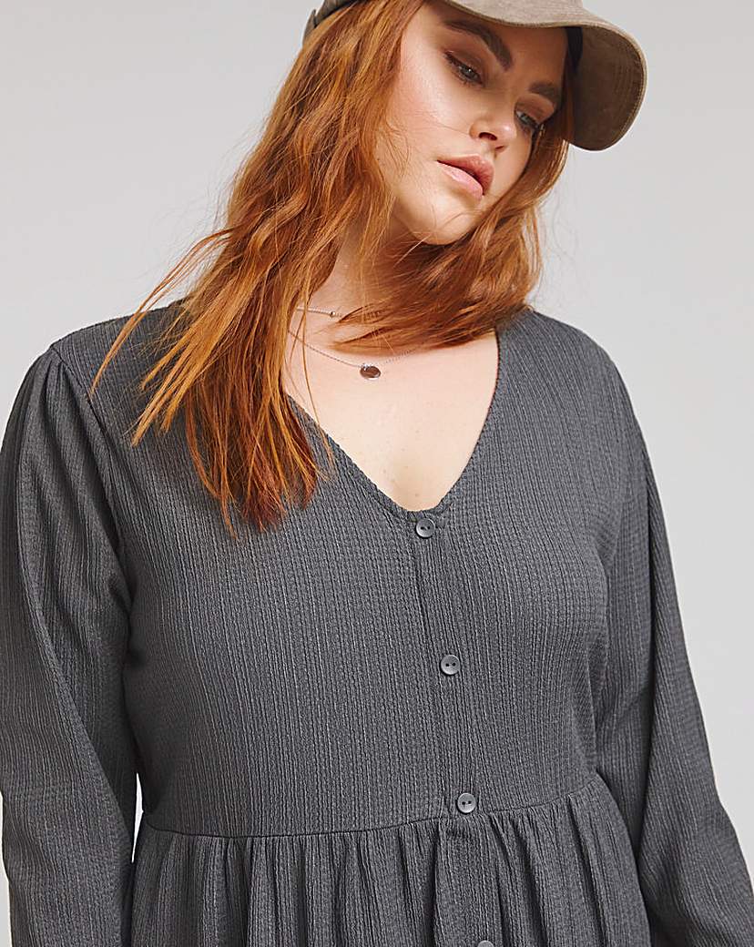 Charcoal Waffle Button up Midi Dress
