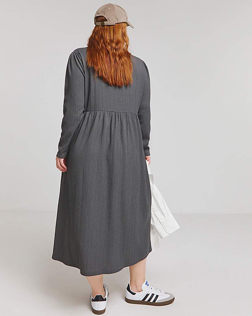 Charcoal Waffle Button up Midi Dress