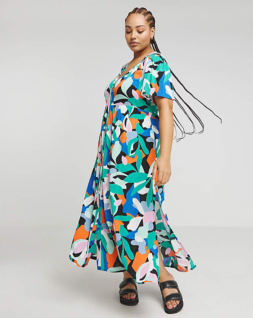 Multi Crinkle Button Through Maxi Dress