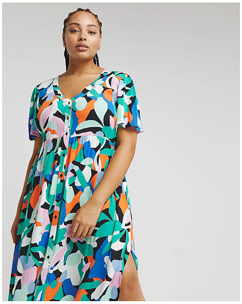 Multi Crinkle Button Through Maxi Dress
