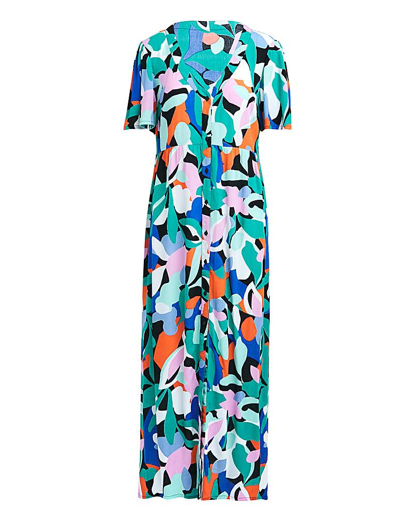 Multi Crinkle Button Through Maxi Dress