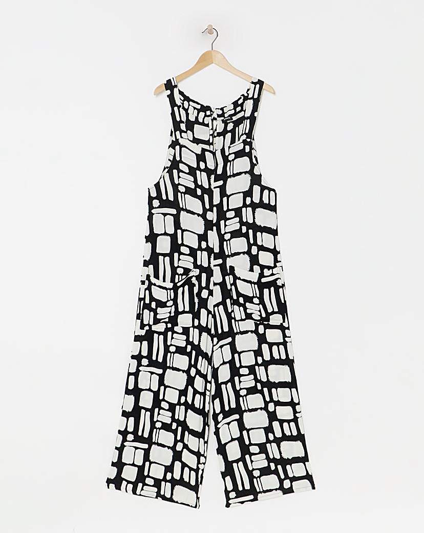 Mono Print Crinkle Wide Leg Jumpsuit