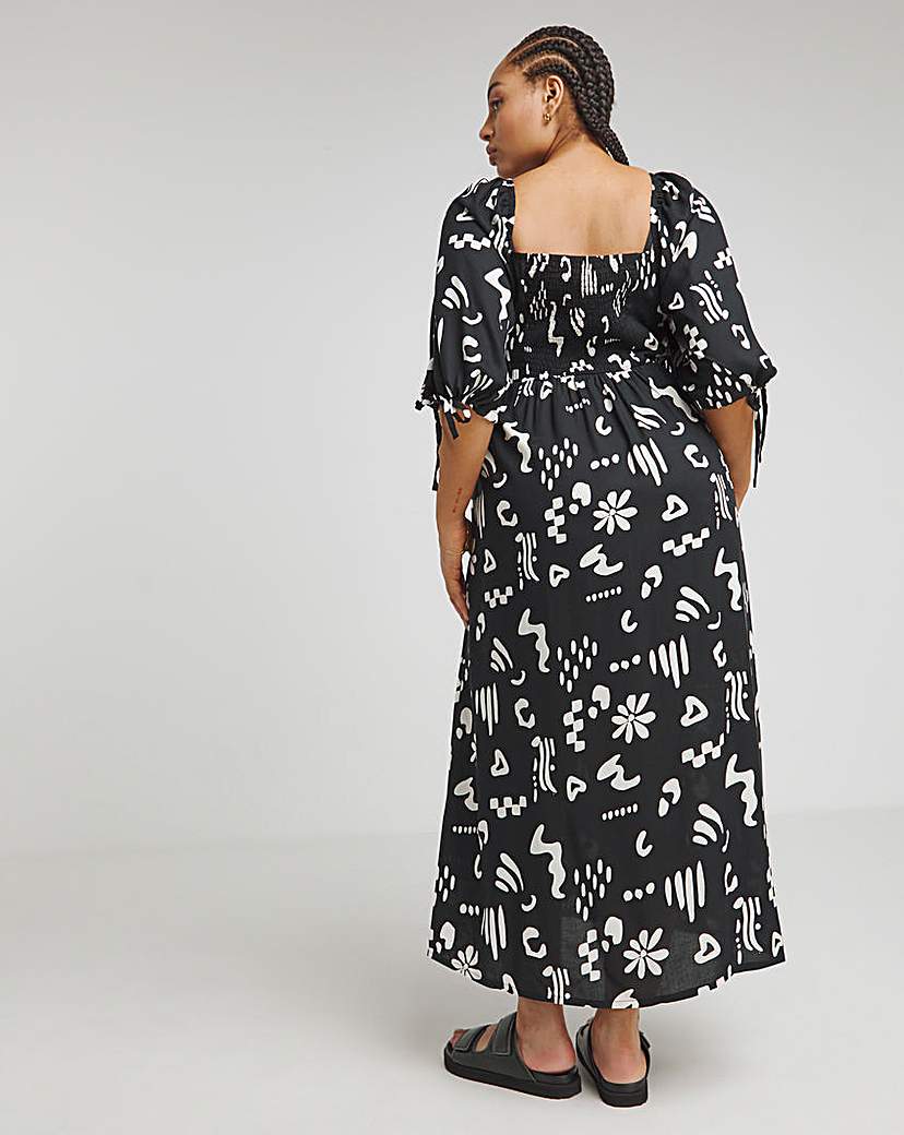 Conversational Print Soft Volume Dress