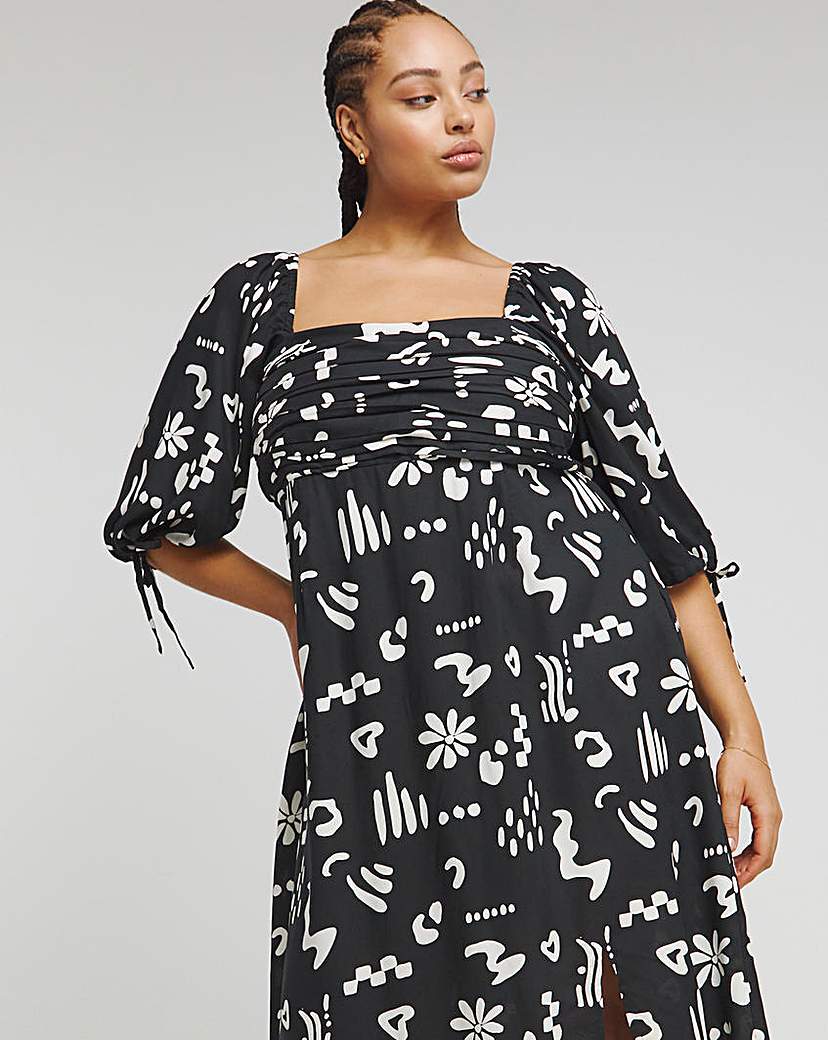 Conversational Print Soft Volume Dress