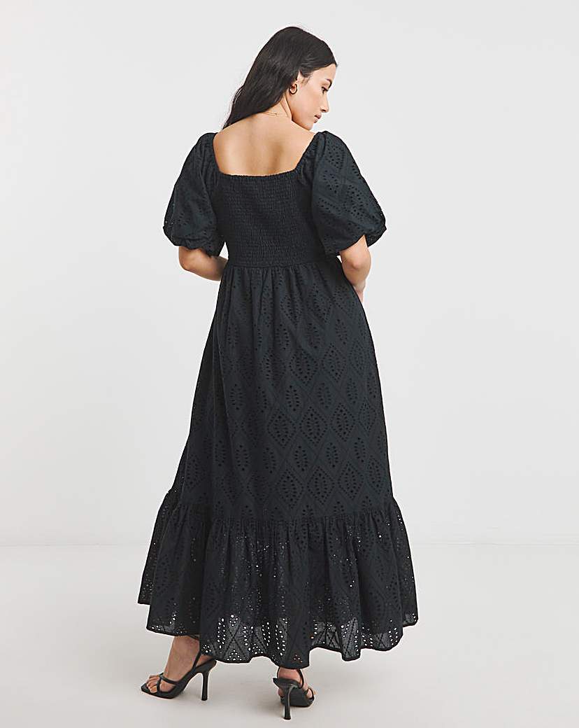 Black Square Neck Broderie Maxi Dress