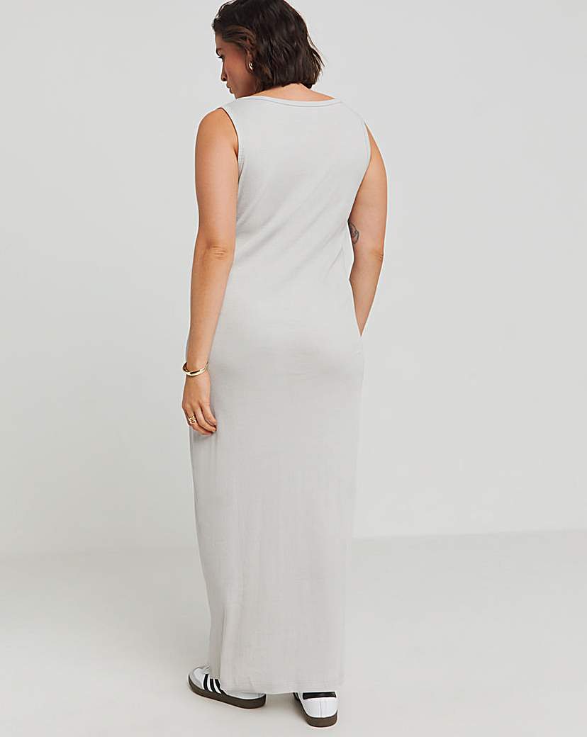 Grey Ribbed Scoop Neck Maxi Dress