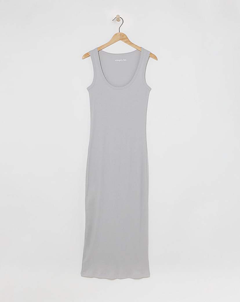 Grey Ribbed Scoop Neck Maxi Dress