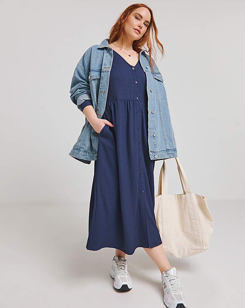 Waffle Button up Midi Dress