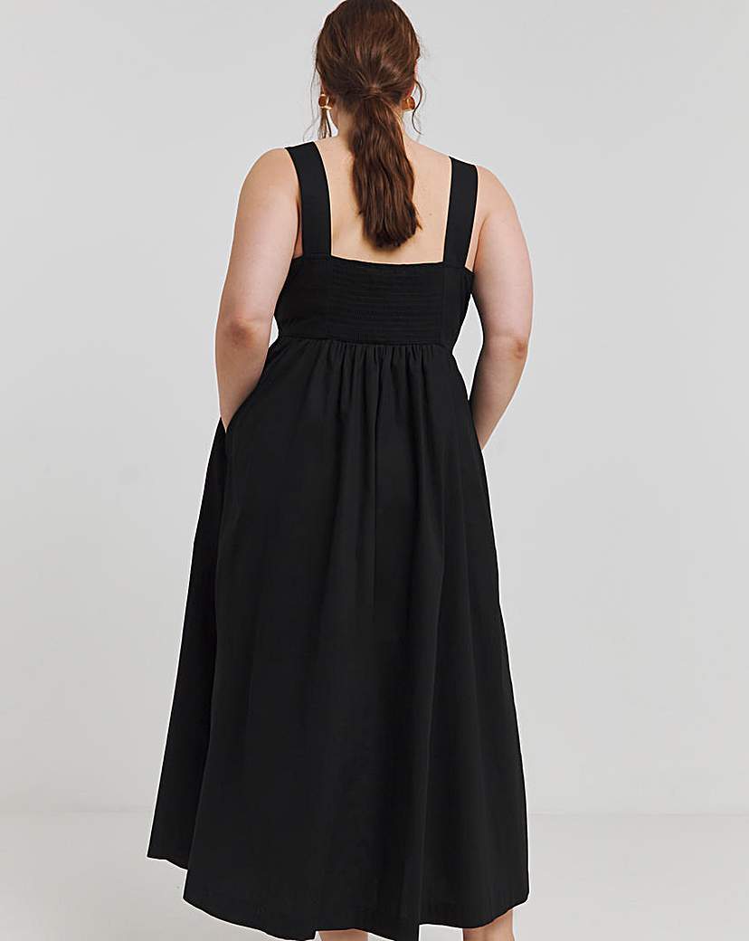 Black Poplin Sundress with Pockets