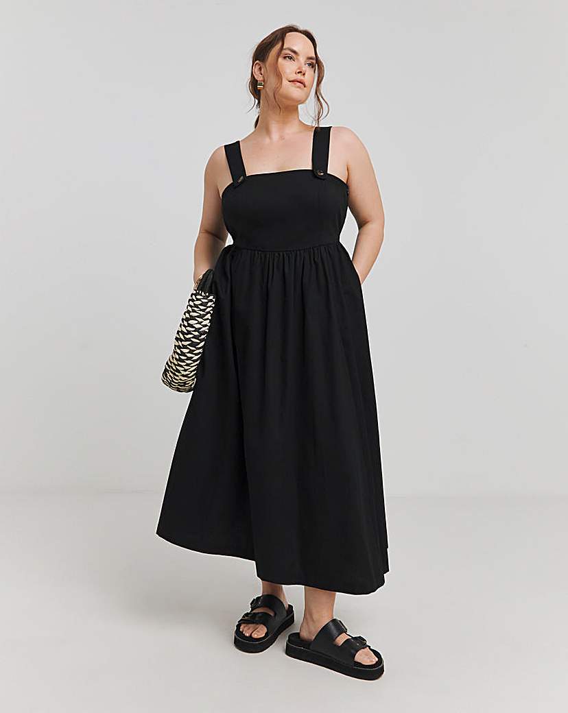 Black Poplin Sundress with Pockets