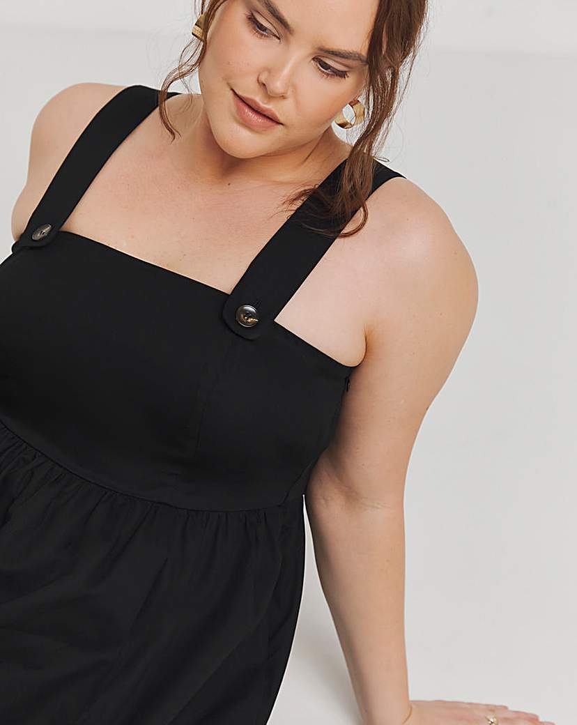 Black Poplin Sundress with Pockets