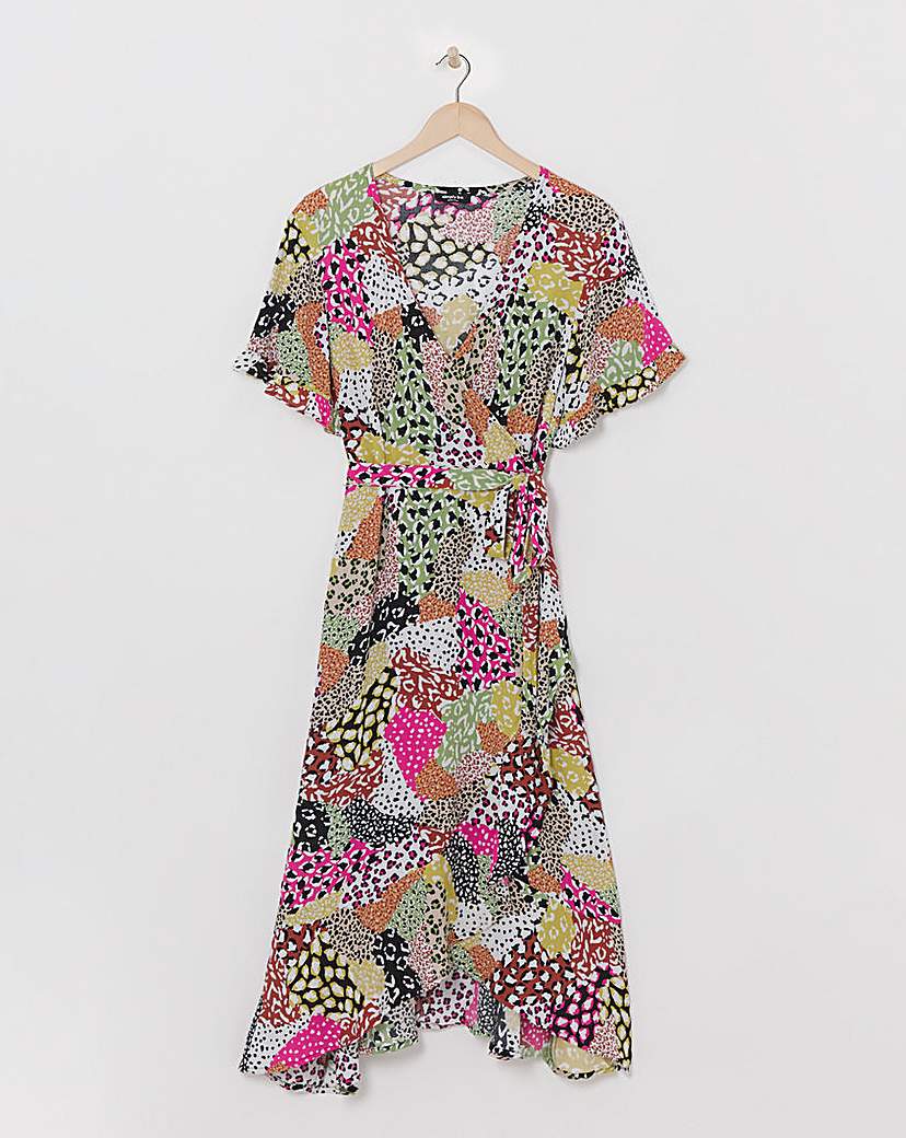 Multi Print Crinkle Wrap Midi Dress