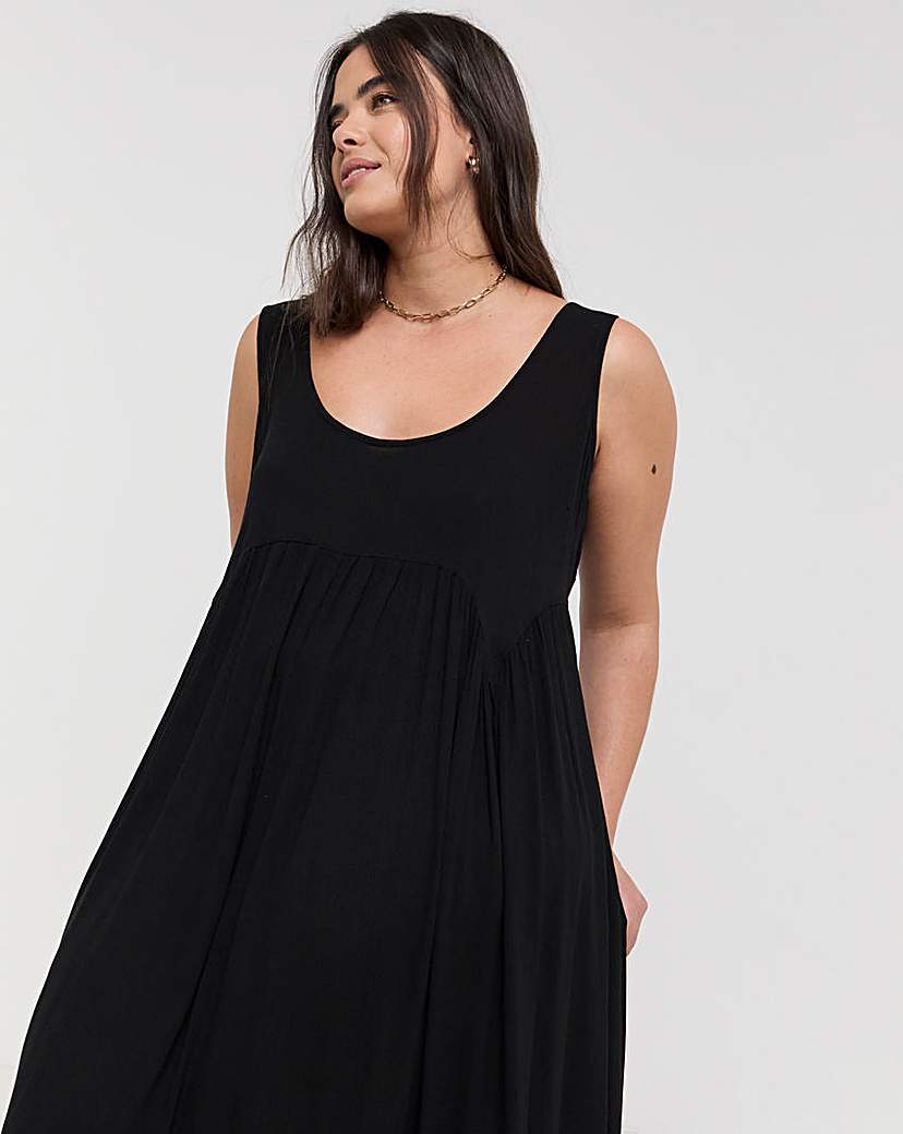 Black Crinkle Midi Sundress