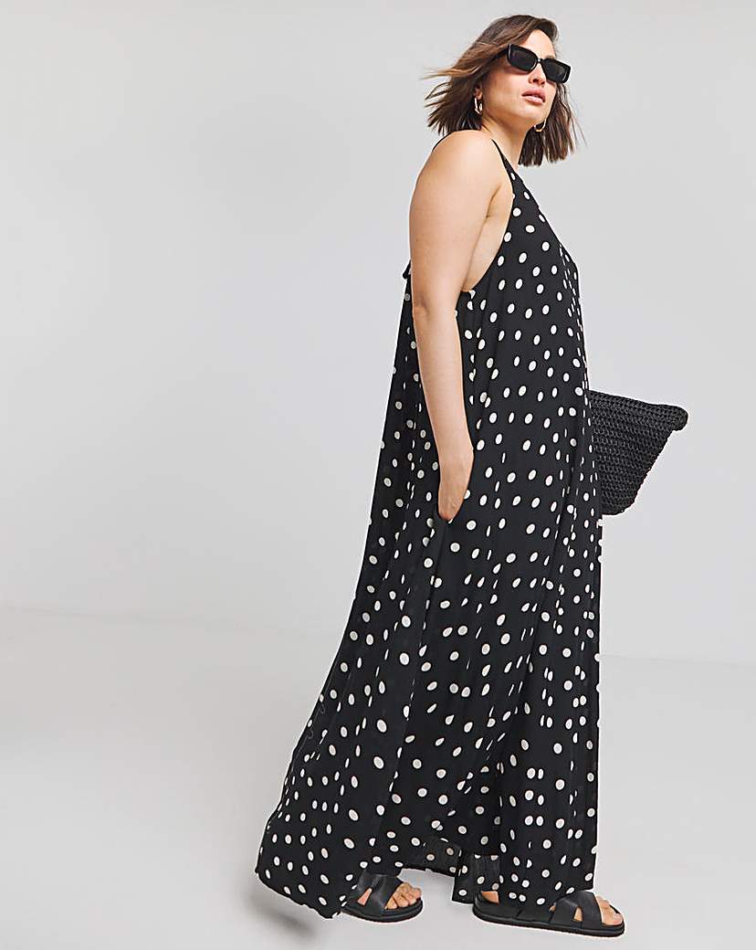 Spot Print Crinkle Trazepe Maxi Dress