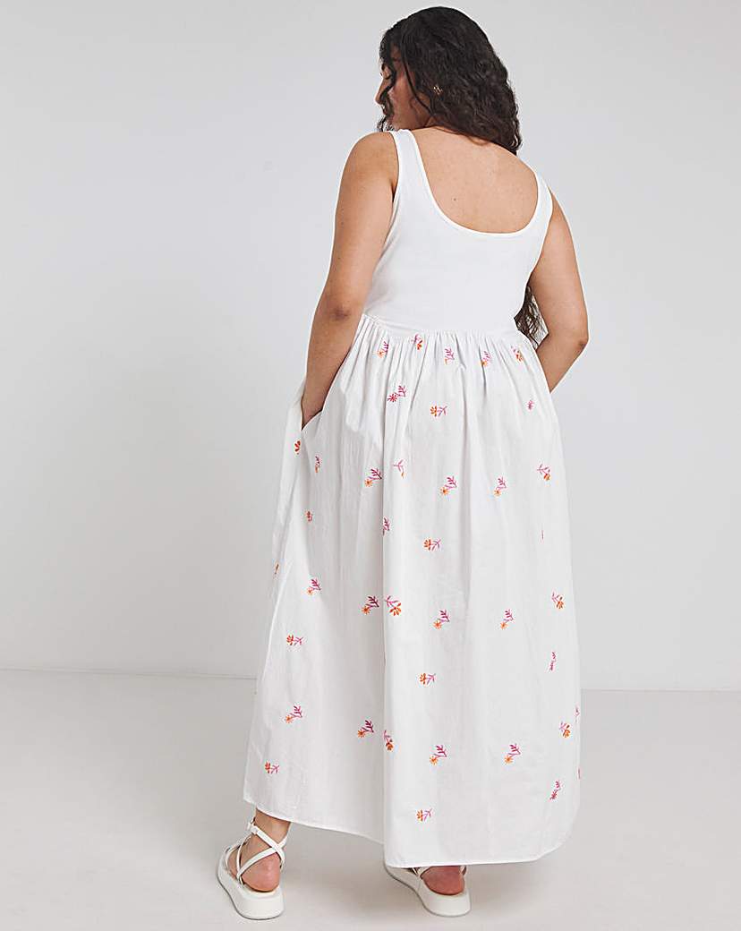 White Embroidered Floral Midi Dress