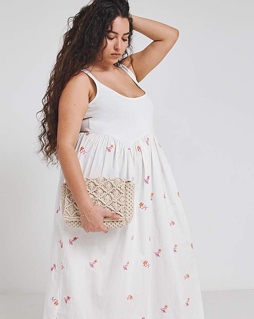 White Embroidered Floral Midi Dress