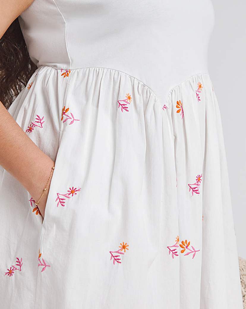 White Embroidered Floral Midi Dress