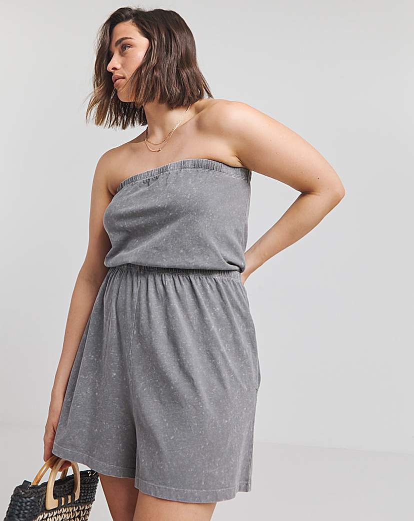 Grey Acid Wash Cotton Jersey Playsuit
