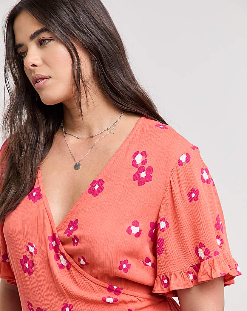 Orange Crinkle Wrap Midi Dress