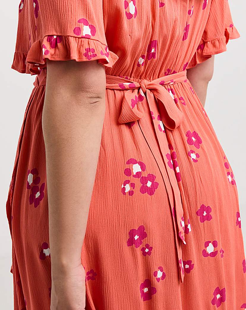 Orange Crinkle Wrap Midi Dress