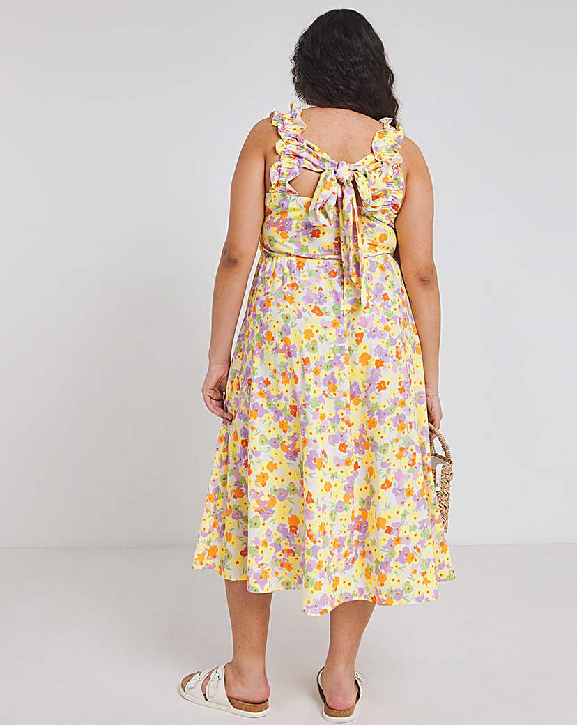 Floral Print Shirred Midi Sundress