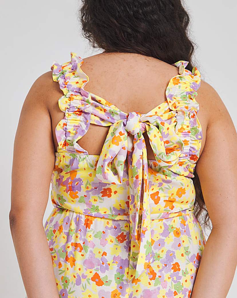 Floral Print Shirred Midi Sundress