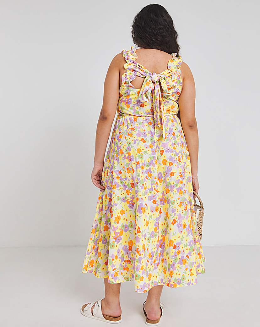 Floral Print Shirred Midi Sundress
