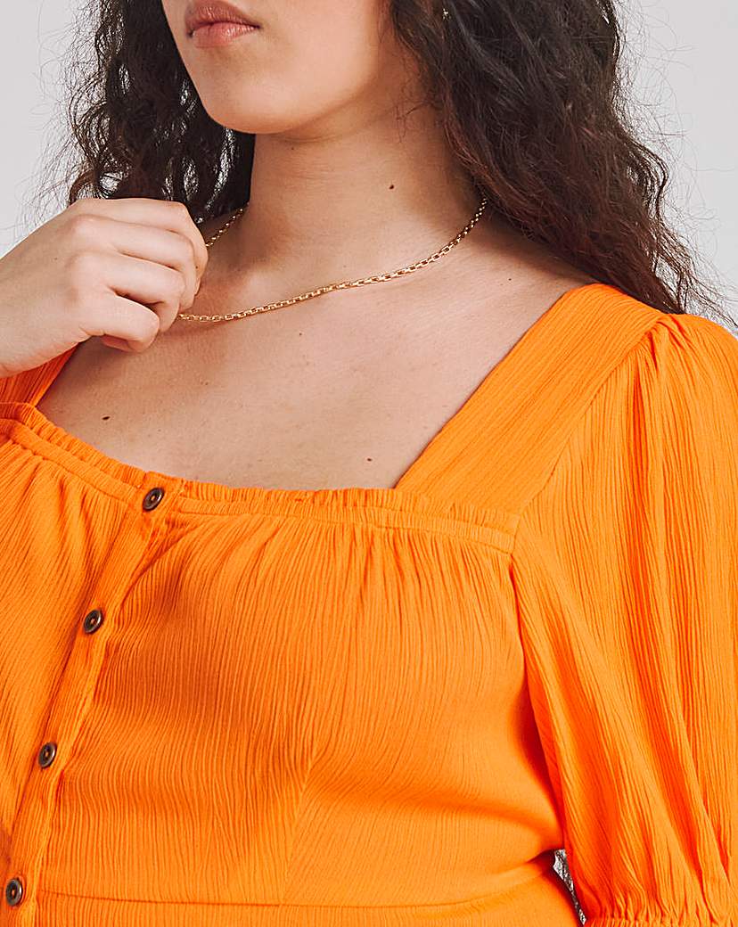 Orange Crinkle Button Through Midi Dress
