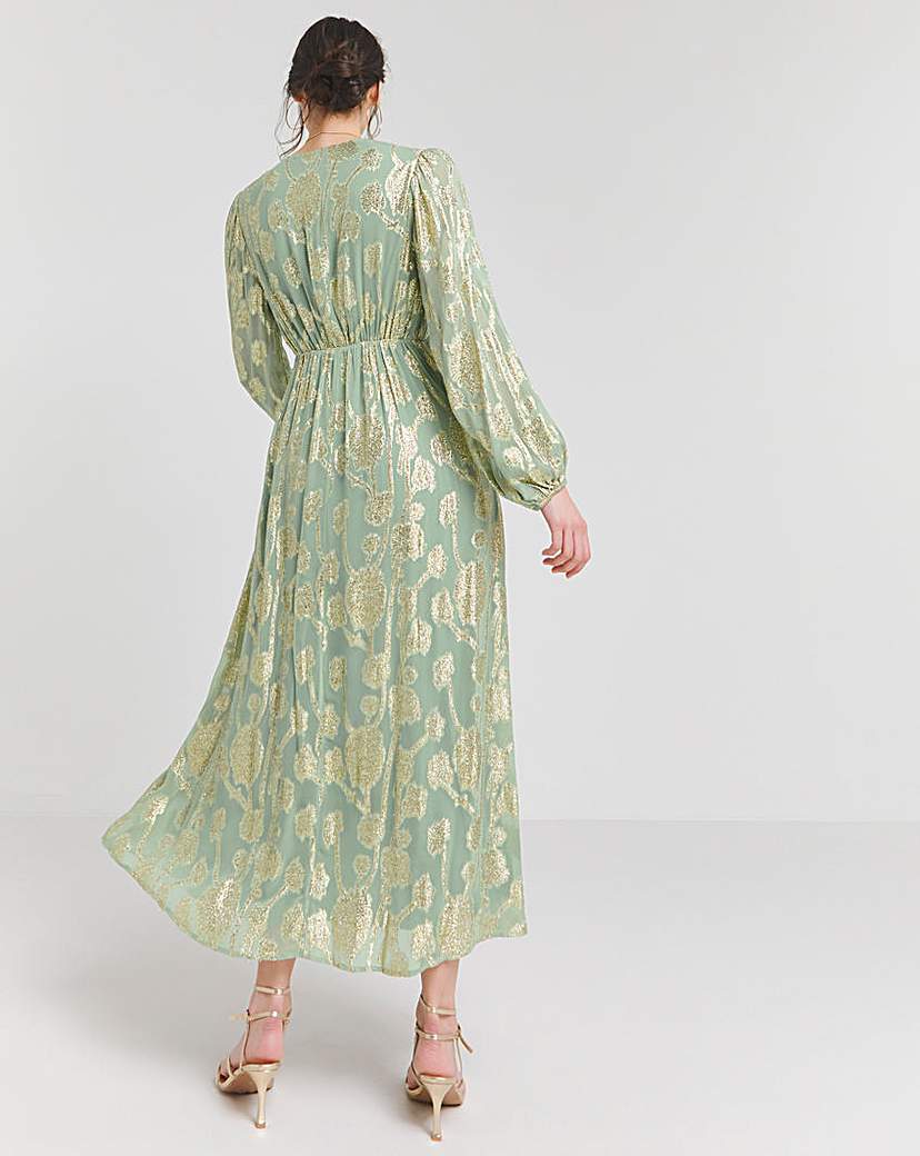 Sage Foil Jacquard Maxi Dress