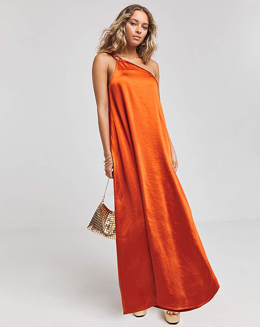 Burnt Orange Satin One Shoulder Maxi Dress Simply Be