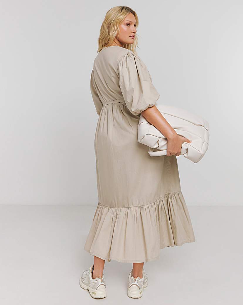 Stone Cotton Poplin Wrap Dress