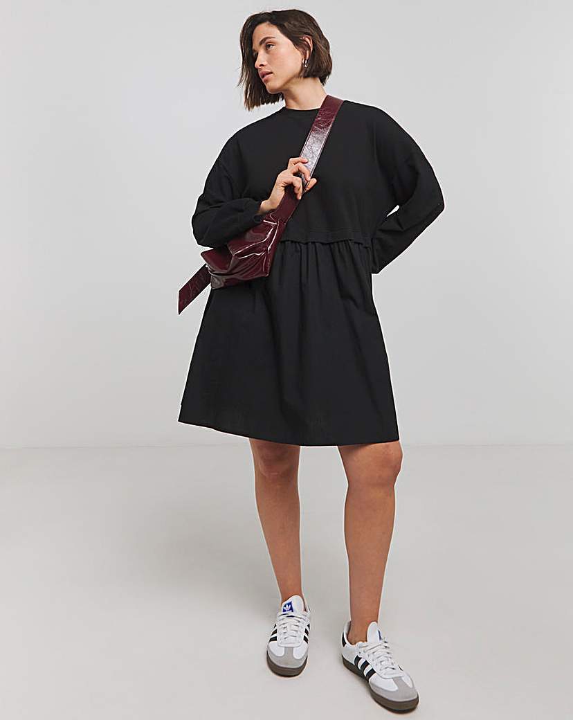 Simply Be - Women's Black Sweatshirt Poplin Mix Smock Dress - Size 30 - Black - Black