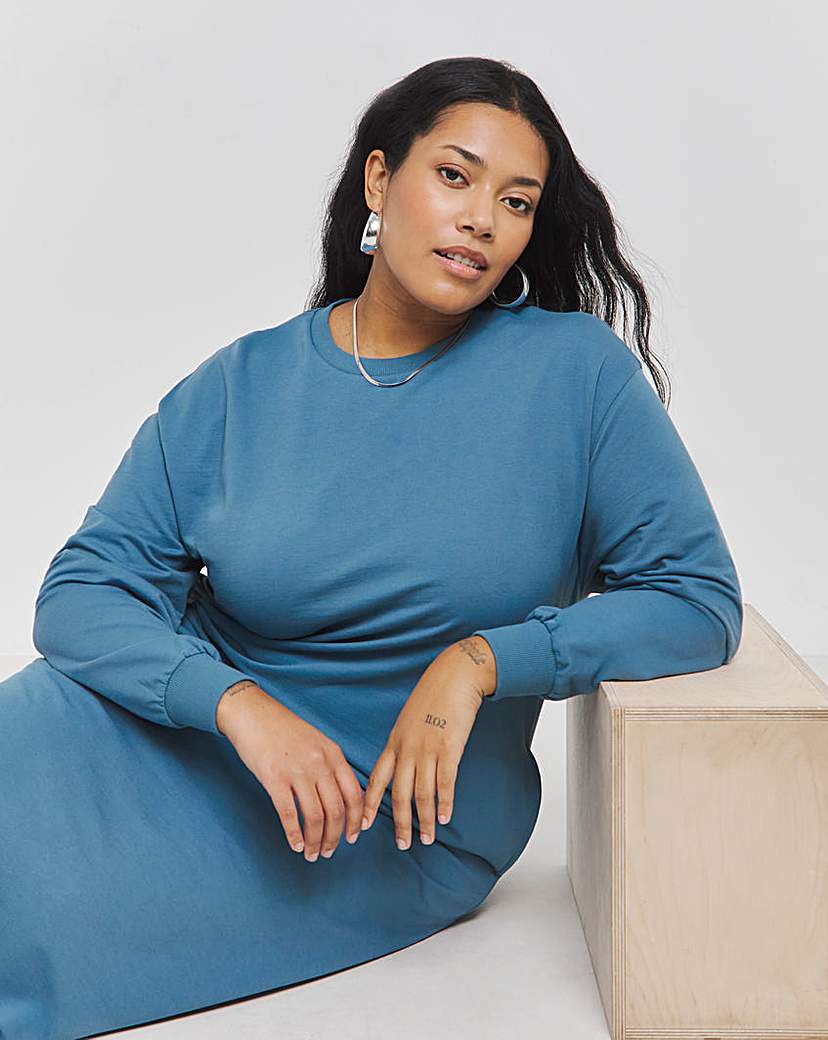 Blue Midi Sweatshirt Dress