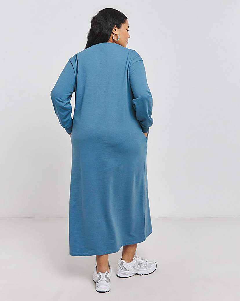 Blue Midi Sweatshirt Dress